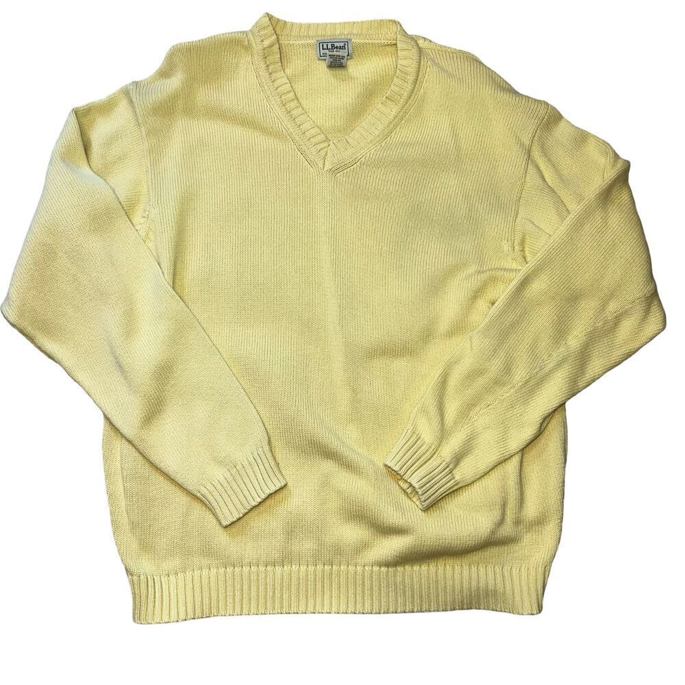 Vtg L.L Bean Sweater Men's Size L-REG Yellow Knitted Pullover Sweater